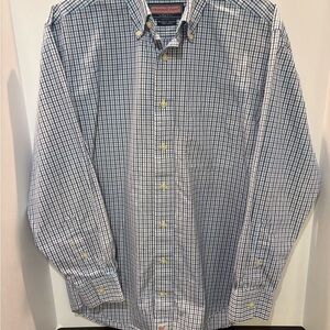 Vineyard Vines Men's Blue and White Checkered Oxford Shirt